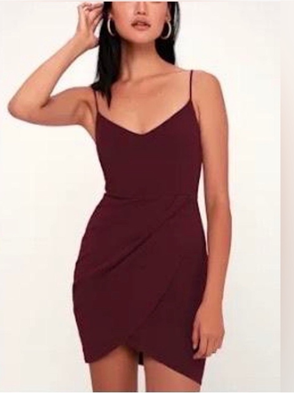 NWT Lulu's Burgundy V-Neck Spaghetti Strap Wrap-Front Mini Dress, medium